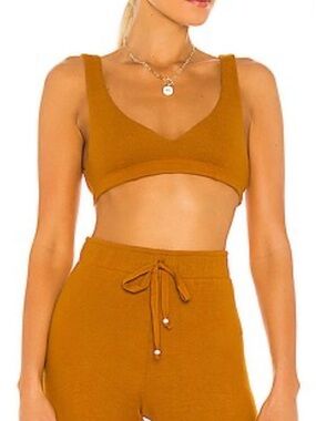 DONNI SWEATER BRALETTE Cropped Knit IN Dijon brown tan NEW NWT